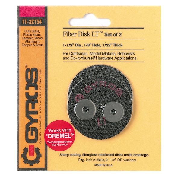 Gyros Tools Fiber Disk LT 1-1/2 in. D X 1/8 in. Fiberglass Low Tensile Strength Cutting Disc 2 pc 11-32154 - main